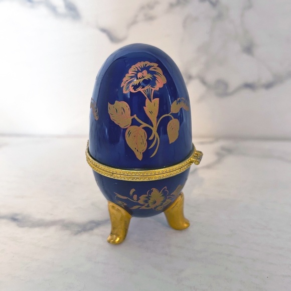 Vintage Indigo Collectible egg trinket box jewellery box - Picture 2 of 10